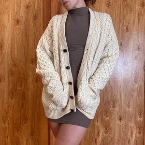 Cozy Irish Wool Cream Cable Knit Cardigan